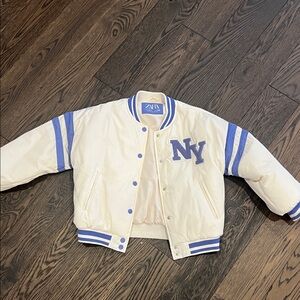 Zara Kids Cream and Blue Puffer Jacket